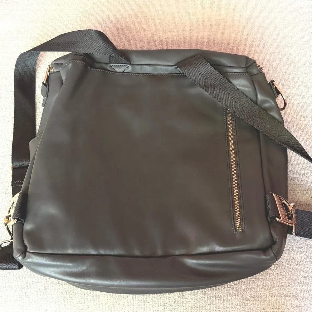 Fawn Design Black Leather Baby Backpack with Gold Hardware